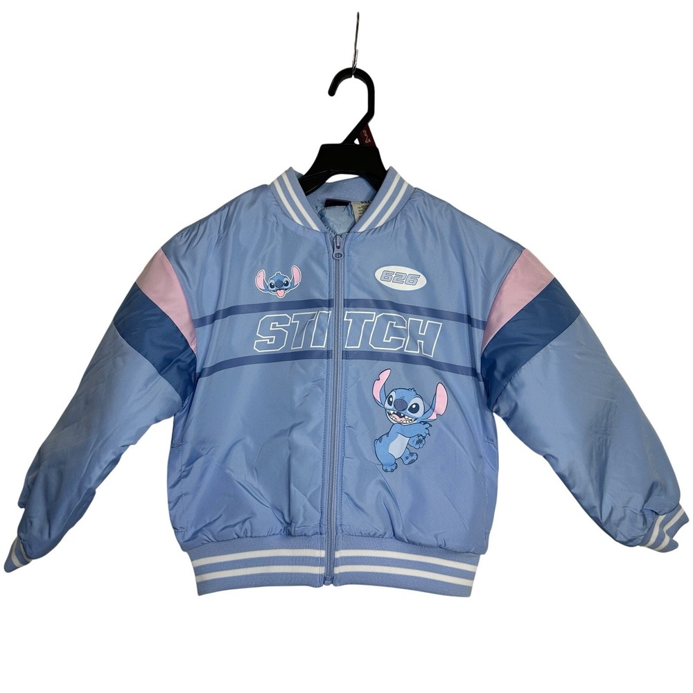Disney Stitch Girls Bomber Jacket 6/6X Blue Pink Ohana 626 NWT